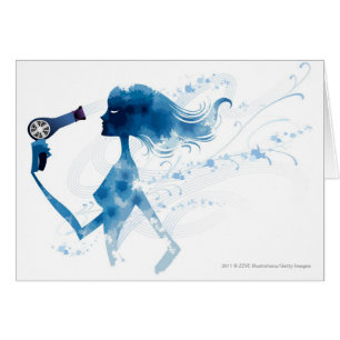 Cartão Opinião lateral a mulher que seca o cabelo longo