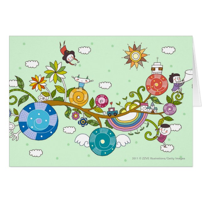 Cartão Opinião lateral as crianças que jogam no ramo de (Frente Horizontal)