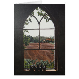 Cartão Opinião rural da paisagem da pintura da janela da