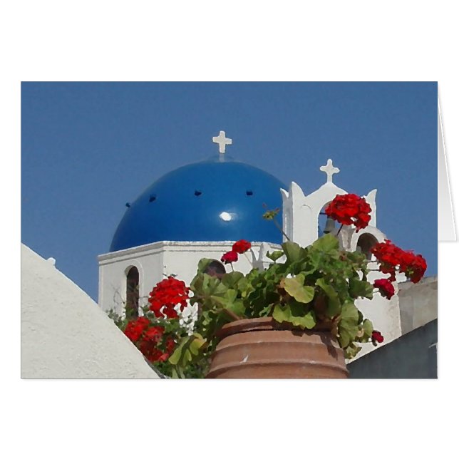 Cartão Opiniões da Igreja em Santorini, Grécia (Frente Horizontal)