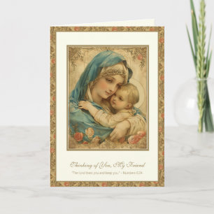 Cartão Oração de Amizade Religiosa Bênçãos Maria & Jesus