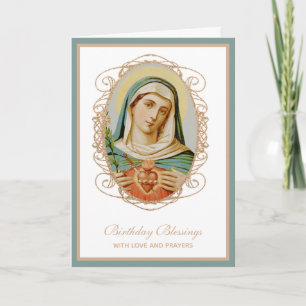 Cartão Oração de Aniversário da Virgem Maria Católica Tra