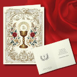Cartão Oração de Aniversário Eucaristia Escritura Padre<br><div class="desc">Bela imagem da Eucaristia com o Cálice com rosas vermelhas. Dentro estão as palavras, "Eu irei ao altar de Deus, o Deus que dá alegria à minha juventude". Todo o texto e fontes podem ser modificados.</div>