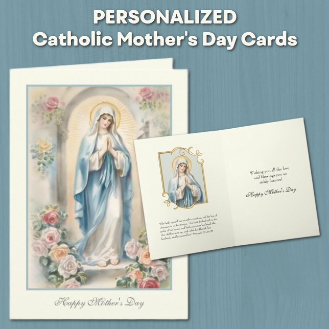 Cartão Oração de Dia de as mães Floral Religiosa (Traditional Catholic Blessed Virgin Mary Mother's Day Cards)