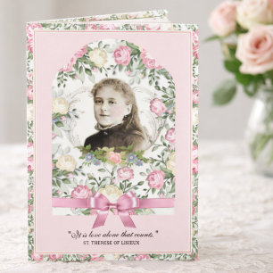 Cartão Oração de Rosas Rosa Vintage de Sta. Teresa Religi