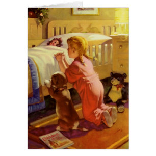 Cartão Orações na Hora de Dormir, Menina com Cachorrinho,