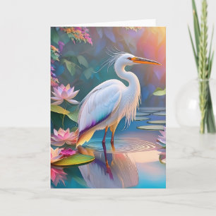 Cartão Orange Billed White Heron Fantasy Bird