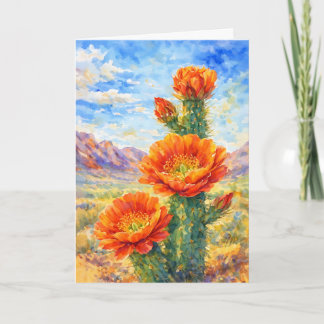 Cartão Orange Cactus Blossom Watercolor Greeting Card