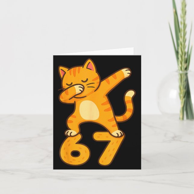 Cartão Orange Cat Dabbing Funny 67 Six Seven Meme  (Frente)