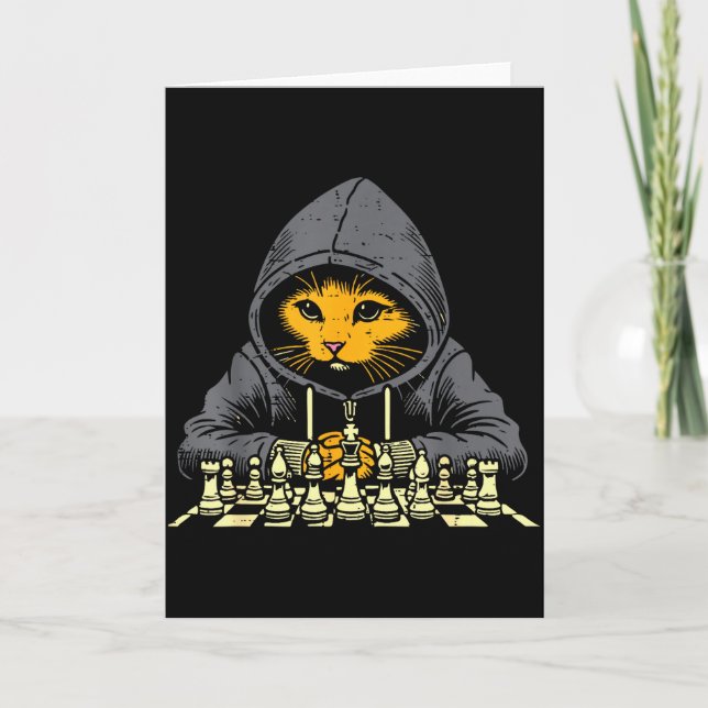 Cartão Orange Cat Hoodie Playing Chess Game Cool Women Me (Frente)