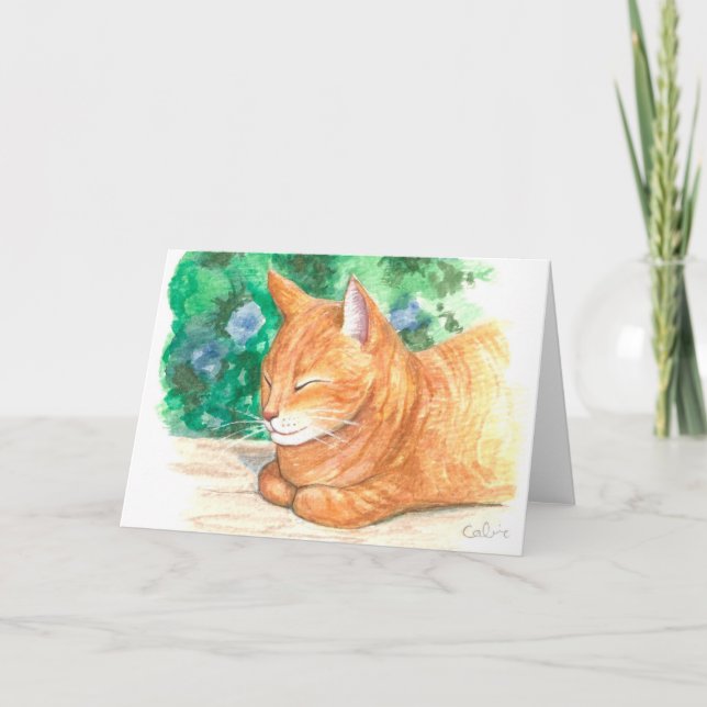 Cartão "Orange Cat Relaxing." Greeting Card (Frente)