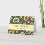 Cartão Orange Green Retro Son Birthday<br><div class="desc">Cartão de aniversário para filho com padrão retrorreflector verde,  laranja e amarelo divertido e verso pensativo.</div>