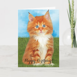 Cartão Orange Kitten Blue Eyes Birthday Card