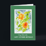 Cartão Orange Marigolds Sister-in-law Aniversário de outu<br><div class="desc">Um Cartão de Aniversário de outubro bonito para uma cunhada, com as flores do mês de outubro, o brilhante Pote de laranja Marigolds, rodeado por uma fronteira verde profunda com letras brancas. A design é de uma pintura aquosa de Judy Adamson. Sinta-se à vontade para personalizar a mensagem dentro.</div>