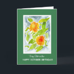 Cartão Orange Marigolds Sister-in-law Aniversário de outu<br><div class="desc">Um Cartão de Aniversário de outubro bonito para uma cunhada, com as flores do mês de outubro, o brilhante Pote de laranja Marigolds, rodeado por uma fronteira verde profunda com letras brancas. A design é de uma pintura aquosa de Judy Adamson. Sinta-se à vontade para personalizar a mensagem dentro.</div>