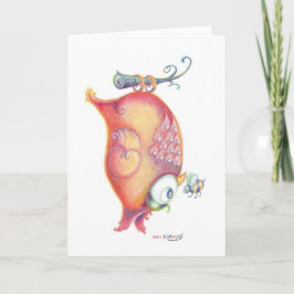 Cartão Orange owl greeting card with bumble bee
