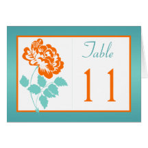 Orange Peony sobre White e Turquoise Table Number