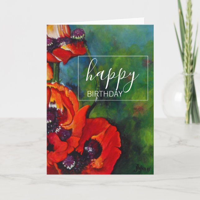 Cartão Orange Poppies Art Happy Birday Card (Frente)