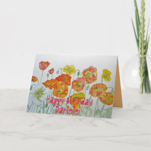 Cartão Orange Poppies Watercolour Happy Birthday Card