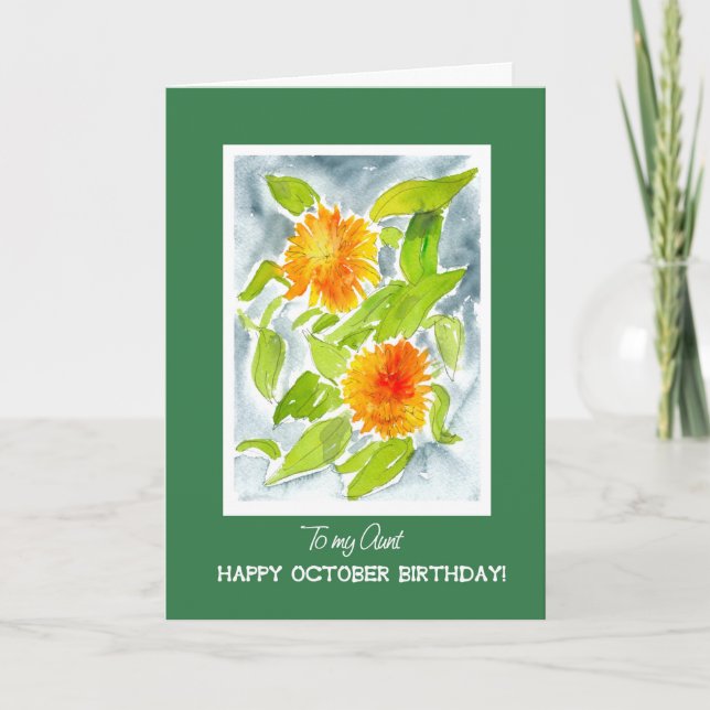 Cartão Orange Pot Marigolds for Aunt October Birthday (Frente)
