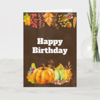 Orange Pumpkin and Seasonal Fall leaves Birthday