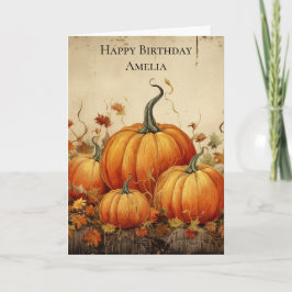 Cartão Orange Pumpkins Rustic Autumn Birday