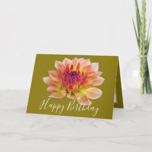 Cartão Orange Red Dahlia Fllower Green Background Birday