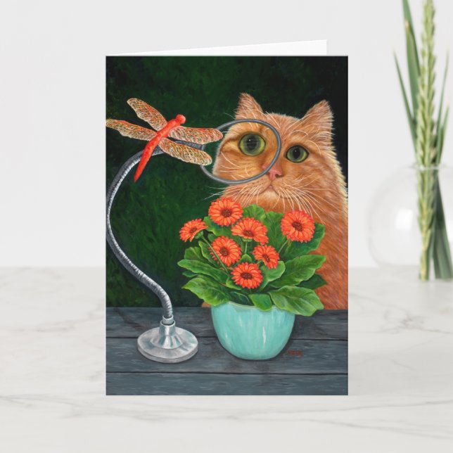 Cartão Orange Tabby Cat and Dragonfly (Frente)