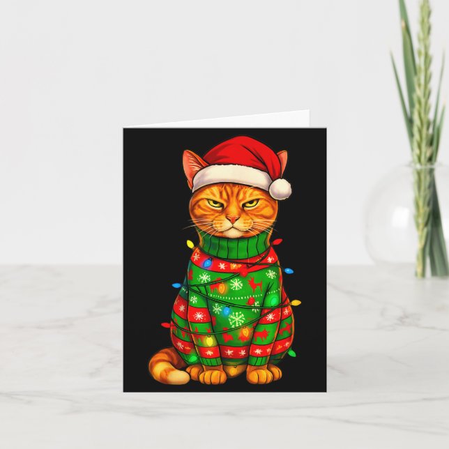 Cartão Orange Tabby Cat Christmas Lights Funny Santa Holi (Frente)