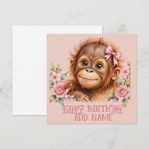 Cartão Orangutan Fêmea :Arco e Flores Pastel de Bebê Anim