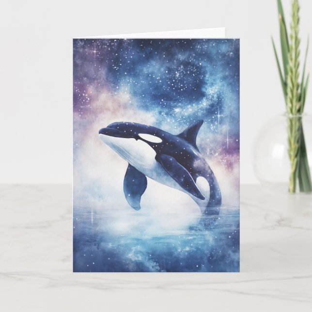 Cartão Orca Estelar Deslizando no Céu Noturno (Frente)