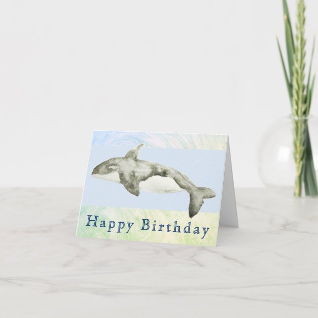 Cartão Orca Killer Whale Watercolor Birthday Card (Frente)
