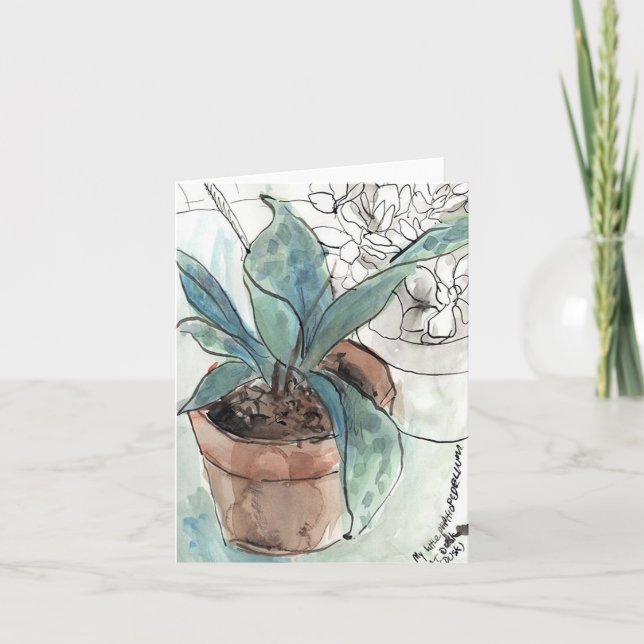 Cartão Orchid Pen & Ink sketch greeting Card (Frente)