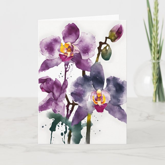 Cartão Orchid - Watercolor flowers (Frente)