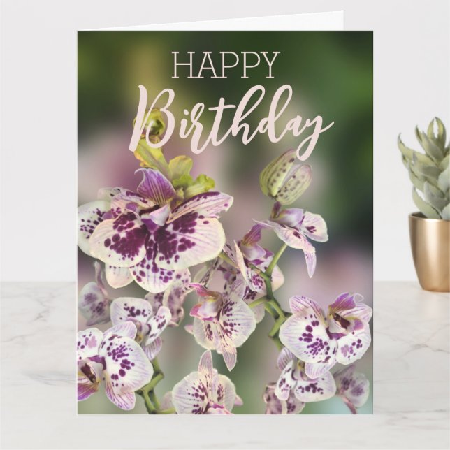 Cartão Orchids Tropical Floral Happy Birthday Real Gold   (Planta pequena)