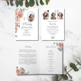 Cartão Ordem de Serviço Funeral Rosa de Pêssego Cristão