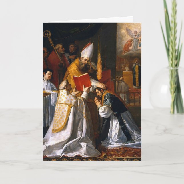 Cartão Ordenação Católica à Saudação de Sacerdote (Frente)