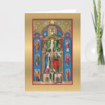 Cartão Ordenação de Aniversário do Padre Católico<br><div class="desc">Celebrar o Aniversário do Sacerdote com esta bela imagem católica tradicional de um sacerdote que oferece o Santo Sacrifício da missa Todos os textos e fontes podem ser modificados. O fundo é um martelo de ouro. (Crédito: www.ccwatershed.org/jogues)</div>