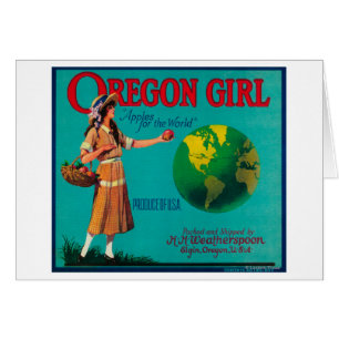 Cartão Oregon Girl Apple Crate LabelElgin, OU