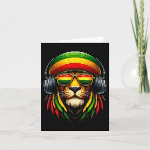 Cartão Orgulho Jamaicano Rasta Reggae Leão Com Fones de M
