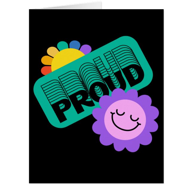 Cartão Orgulhoso. LGBT+Orgulho. O arco-íris amava girasso (Frente)