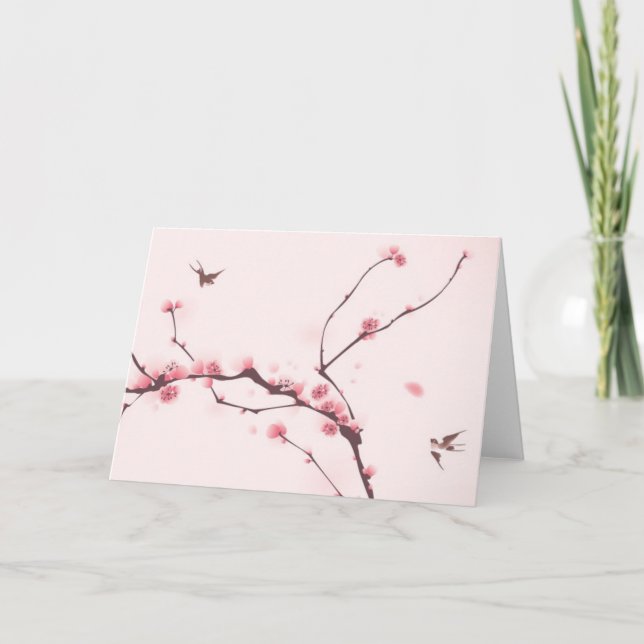 Cartão Oriental style painting, cherry blossom (Frente)