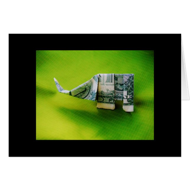 Cartão Origami de lei de dólar Elefante em fundo verde (Frente Horizontal)