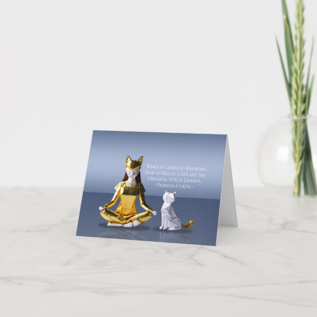 Cartão Origami Gold Foil Yoga Meditando Mulher-Gato (Frente)