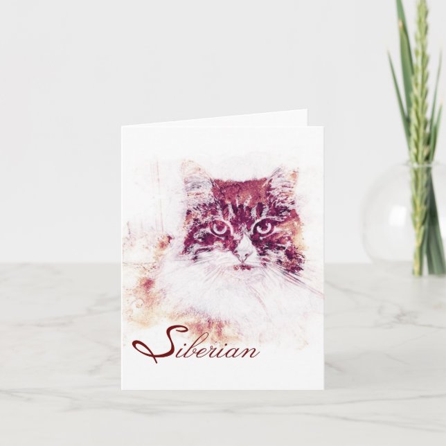 Cartão Original Artwork Siberian Cat Note Card (Frente)