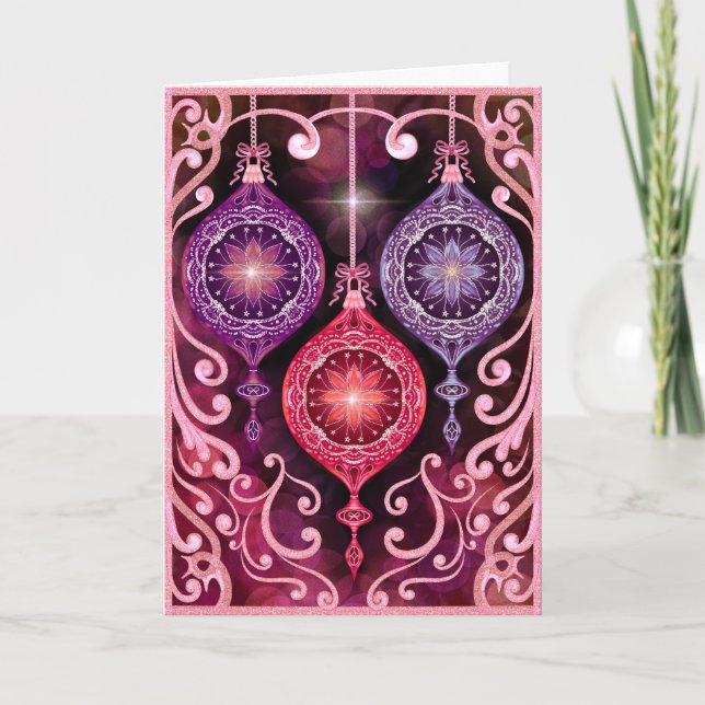 Cartão Ornamental Christmas - Pink Christmas Card (Frente)