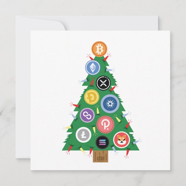 Cartão Ornamento Criptomoeda de Árvore de Natal Crypto (Frente)