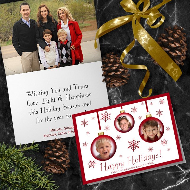 Cartão Ornamento de Bola de Natal Divertido 3 Feriados Fe (In Situ Front/Inside)