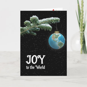 Cartão Ornamento de globo do mundo de Natal com estrelas