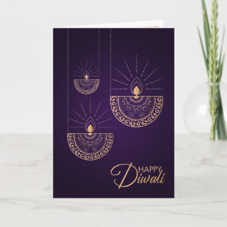 Cartão Ornamento de ouro roxo e Rosa Happy Diwali